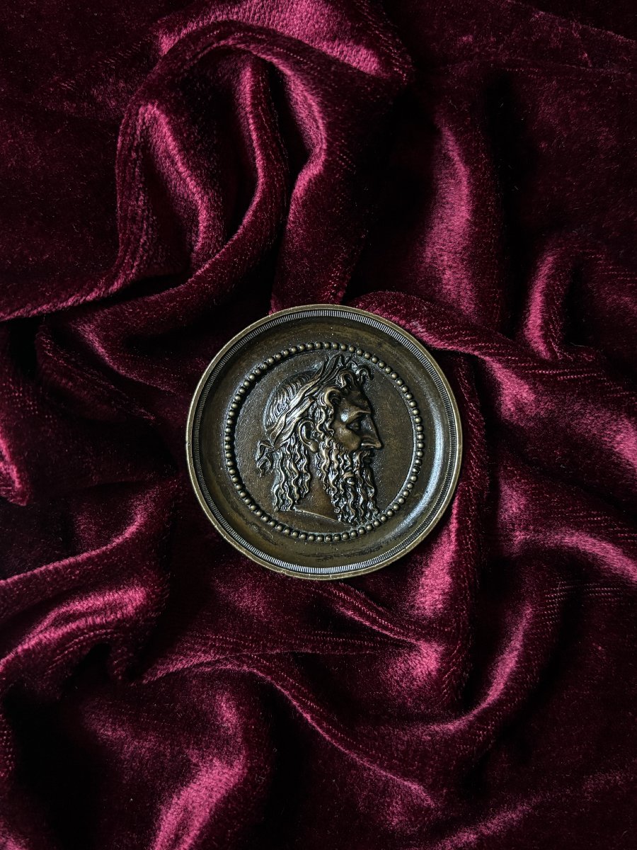Médaillon en bronze à patine brune - buste d'homme à l'Antique, XIXe siècle-photo-3