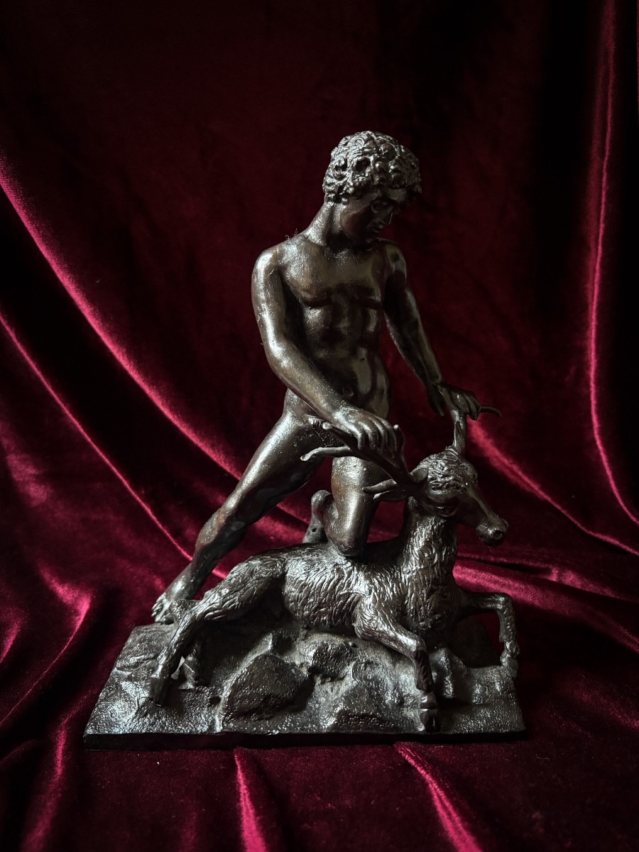 Grand Tour Bronze - Hercules Striking Down The Cerynian Hind, 19th Century