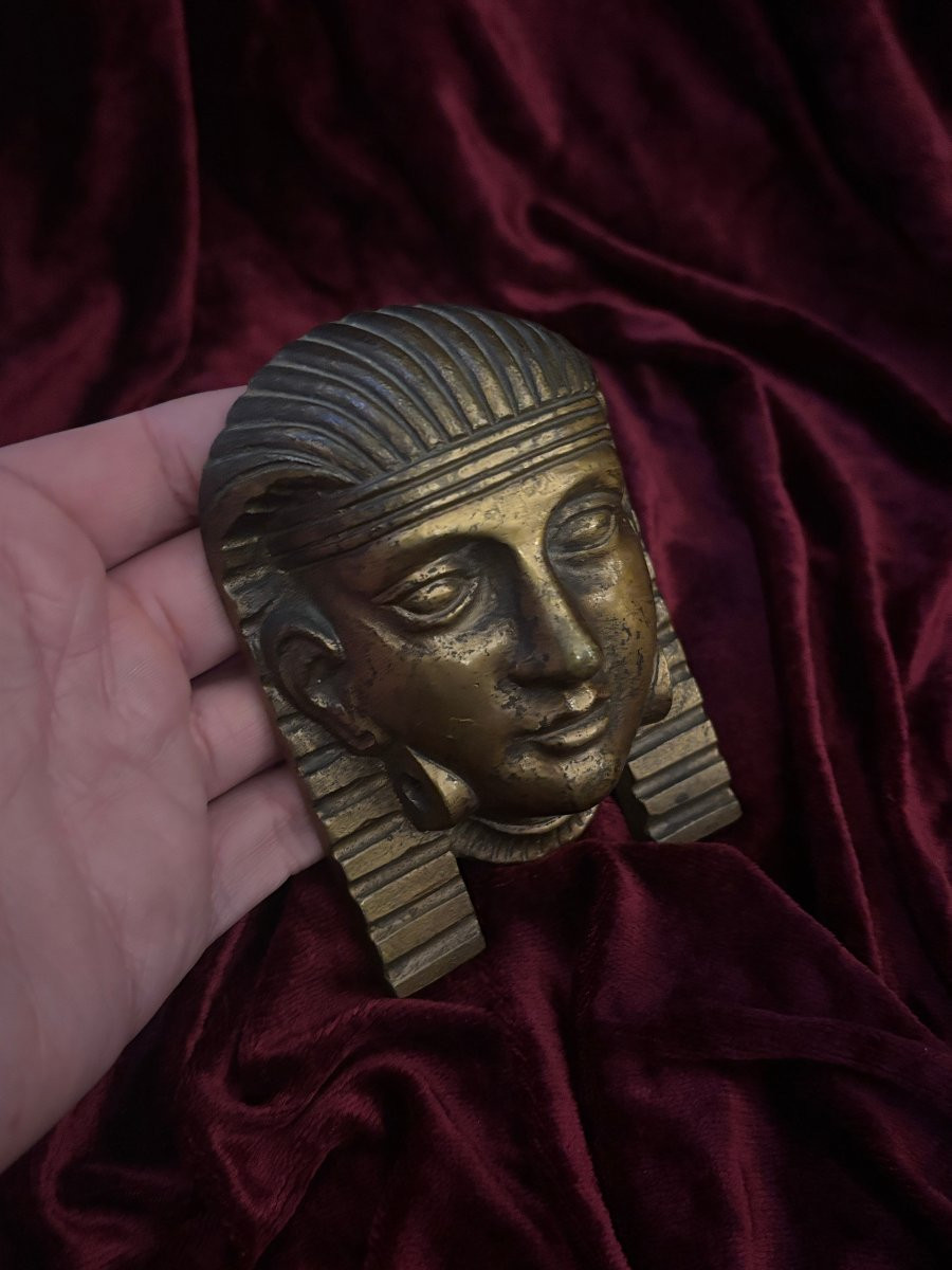 Tête néo-égyptienne en bronze doré - Egyptomanie, début du XXe siècle-photo-4
