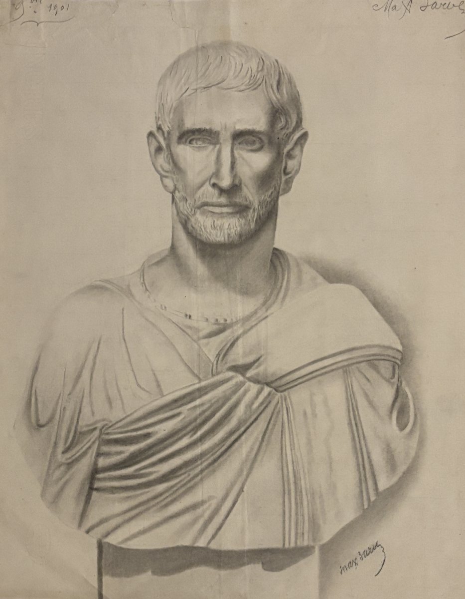 Dessin académique à l'Antique - Buste de Brutus, 1901-photo-2