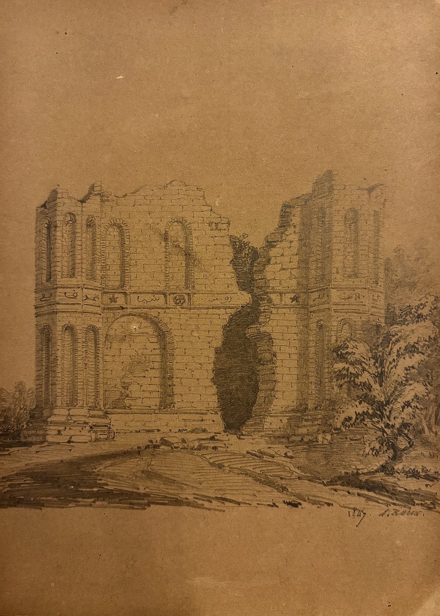 Orientalist Drawing Of Ruins, 19th Century-photo-2