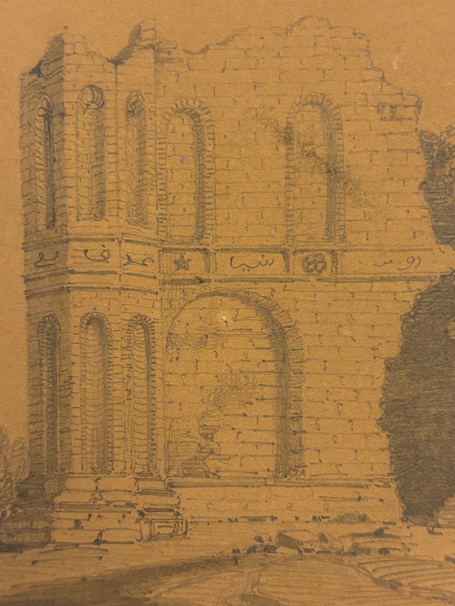 Orientalist Drawing Of Ruins, 19th Century-photo-3