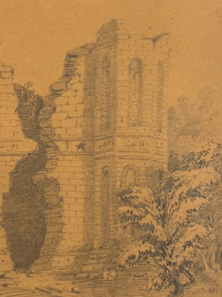 Orientalist Drawing Of Ruins, 19th Century-photo-1
