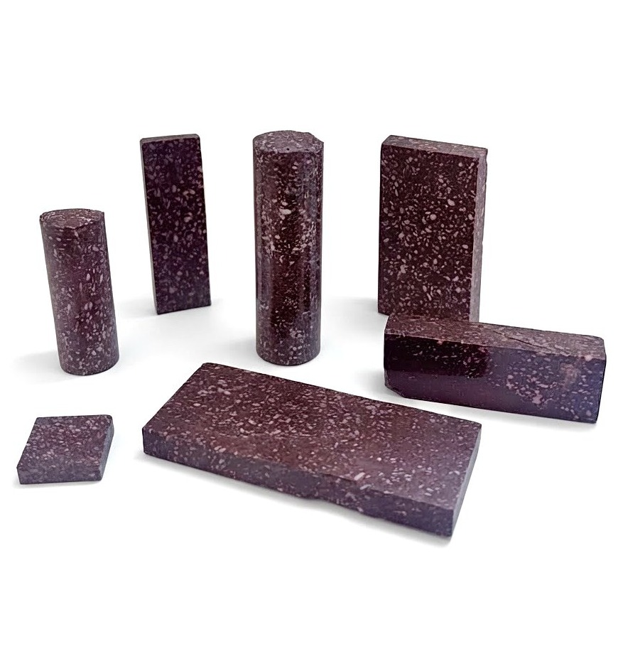 Set Of 7 Small Pedestals And Plaques Made Of Egyptian Imperial Porphyry 