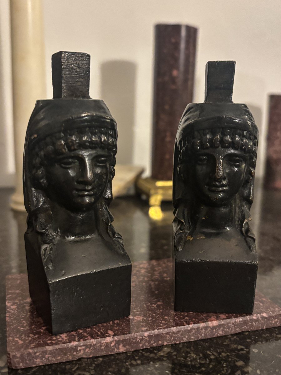 Pair Of Bronze Caryatids—empire Period, 19th Century-photo-2