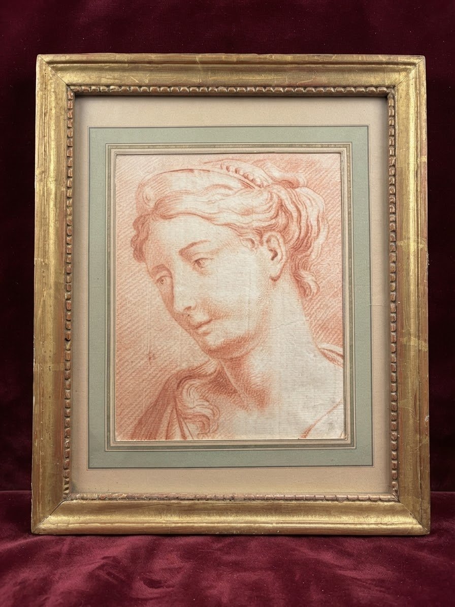 Dessin à la sanguine - Portrait de Junon, XVIIIe siècle-photo-2