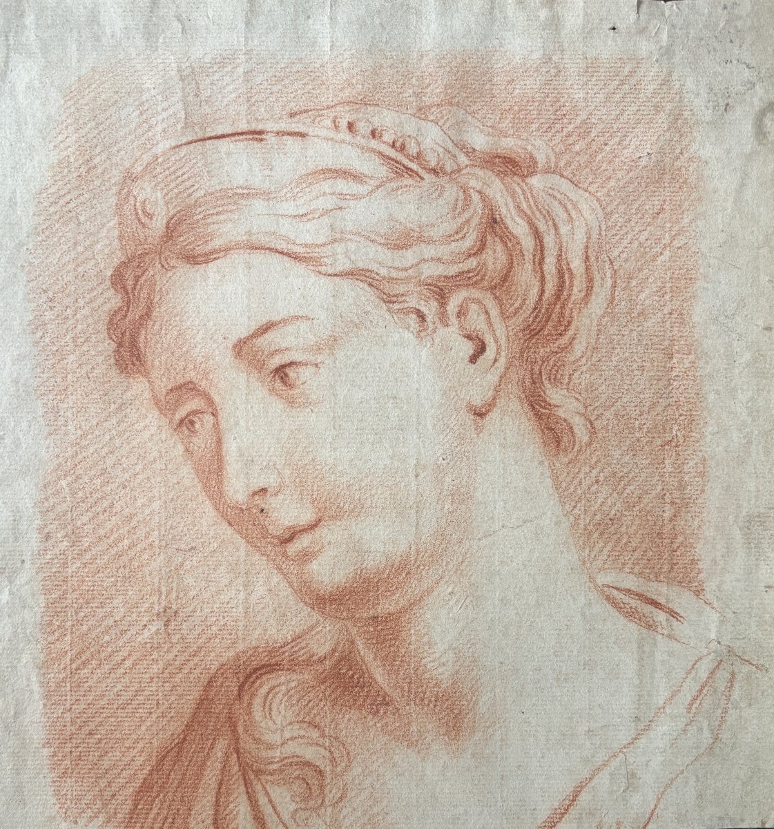 Dessin à la sanguine - Portrait de Junon, XVIIIe siècle-photo-1