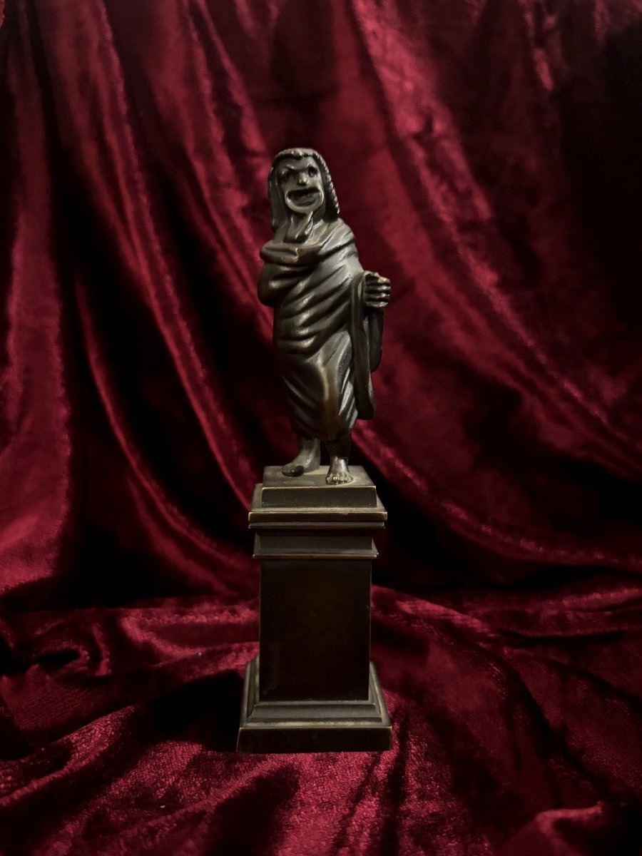 Bronze Cabinet Statuette Depicting An Actor From Ancient Theater, 19th Century-photo-2