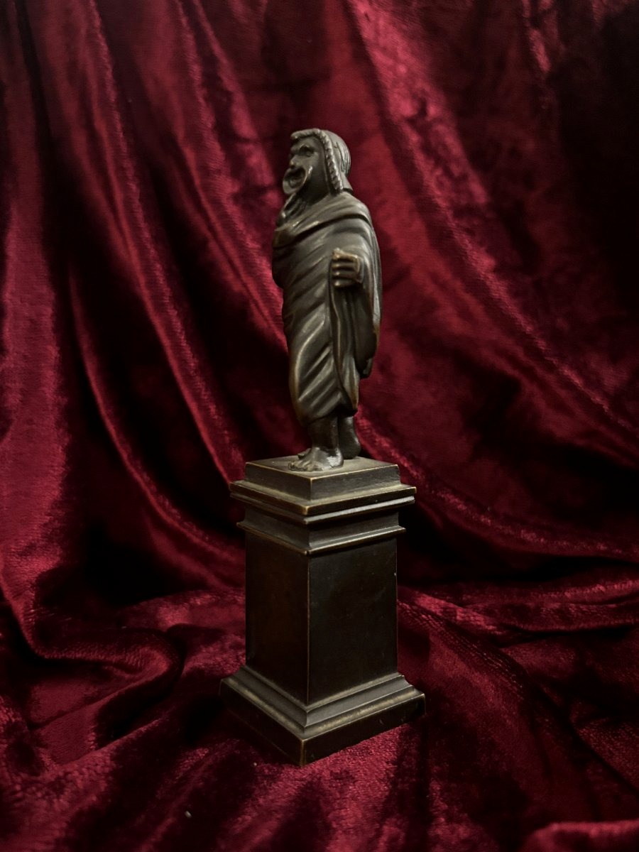 Bronze Cabinet Statuette Depicting An Actor From Ancient Theater, 19th Century-photo-3
