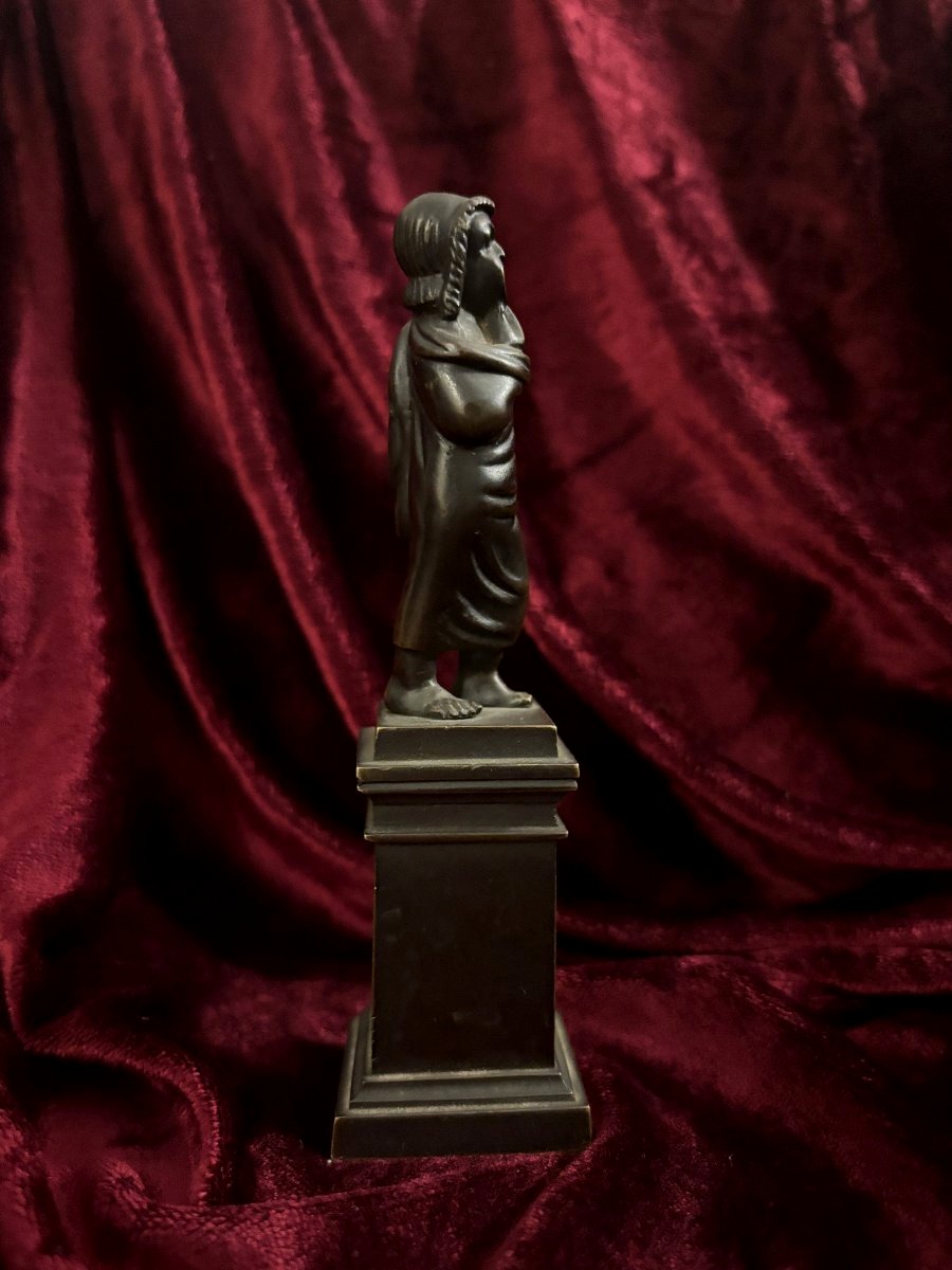 Bronze Cabinet Statuette Depicting An Actor From Ancient Theater, 19th Century-photo-1
