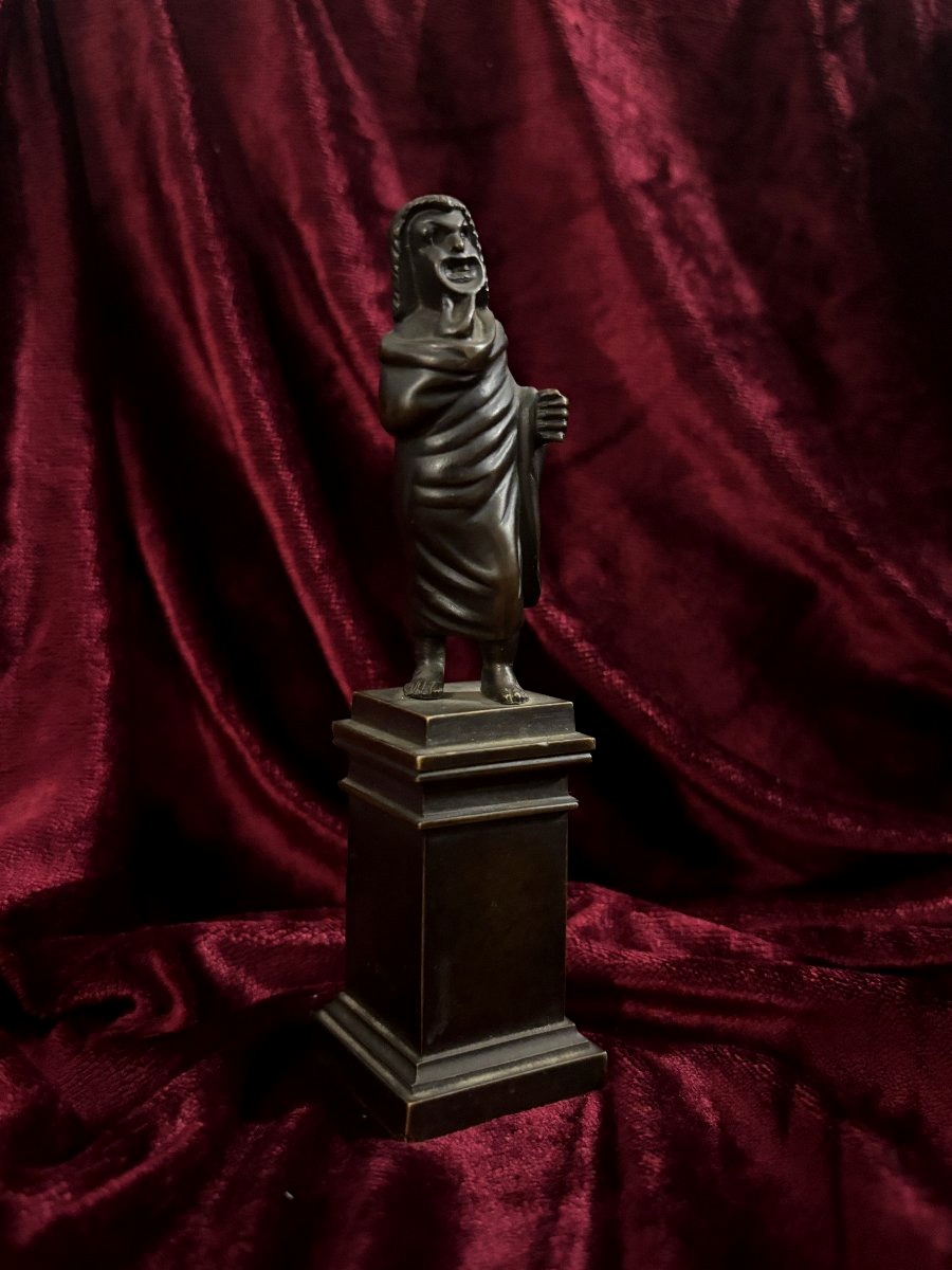 Bronze Cabinet Statuette Depicting An Actor From Ancient Theater, 19th Century