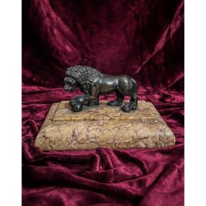Bronze Medici Lion With Brown Patina On A Marble Base, 19th Century.