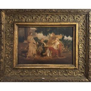 Huile sur panneau encadrée à l'Antique -  fin du XIXe siècle. 