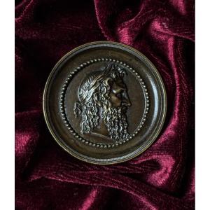 Bronze Medallion With Brown Patina - Bust Of A Man à l'Antique, 19th Century