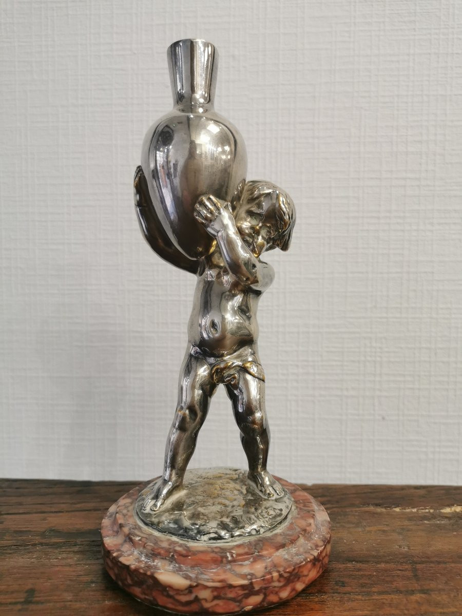 Chérubin En Bronze Argenté Signé Louis Kley 1890-photo-1