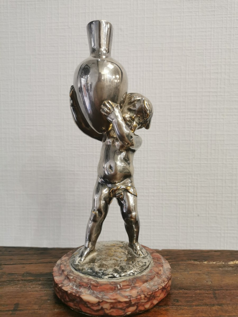 Chérubin En Bronze Argenté Signé Louis Kley 1890