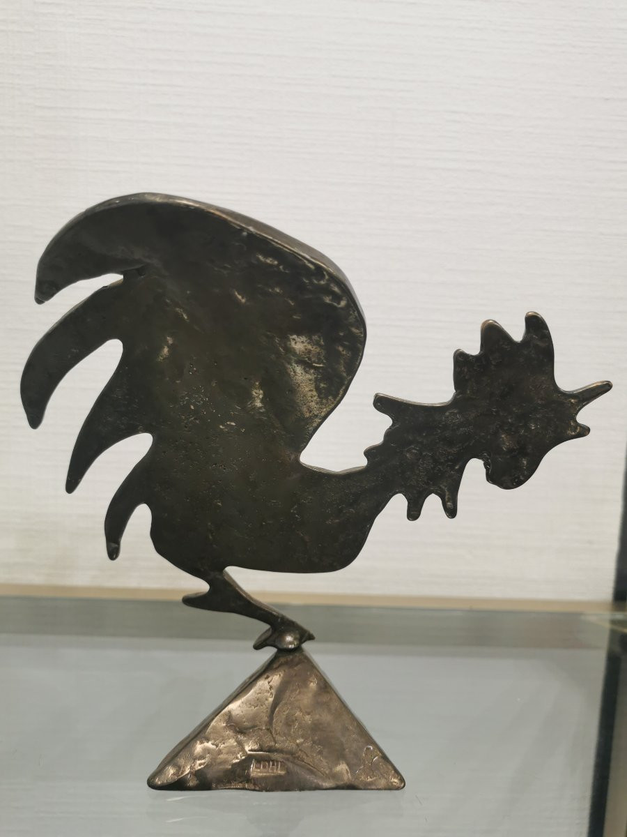 Sculpture En Bronze Yves Lohé , Le Coq Stylisé-photo-4