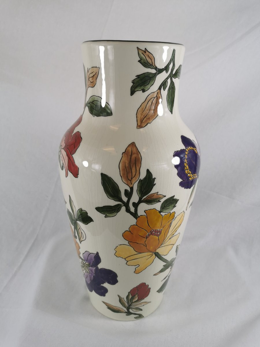 Grand vase en céramique modèle "Les grandes fleurs" GIEN -photo-3