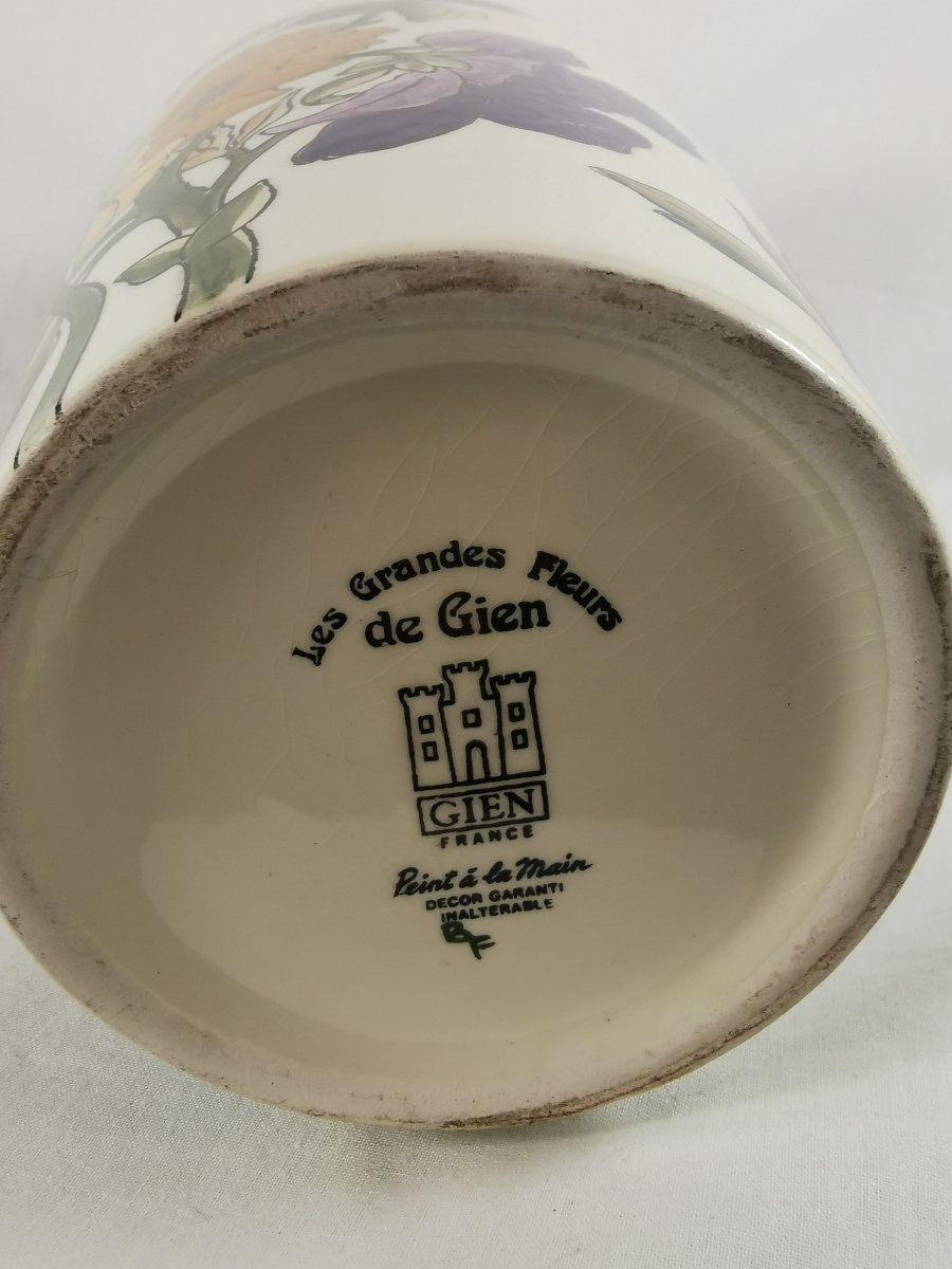 Grand vase en céramique modèle "Les grandes fleurs" GIEN -photo-4