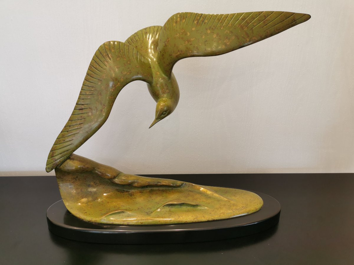 Sculpture en bronze L'Oiseau signée Irénée Rochard -photo-2