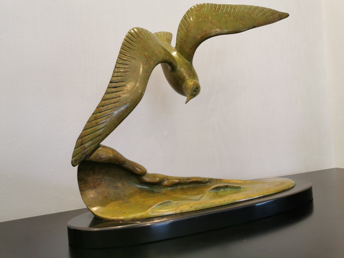 Sculpture en bronze L'Oiseau signée Irénée Rochard -photo-4