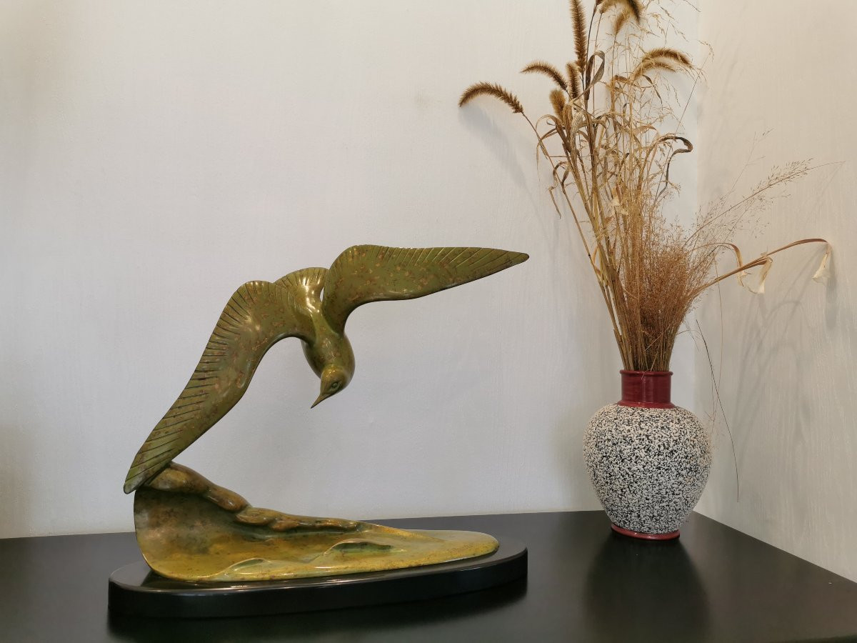 Sculpture en bronze L'Oiseau signée Irénée Rochard -photo-7