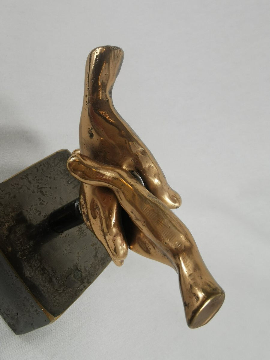 Bronze Sculpture "intertwined Hands" By Lohé -photo-2