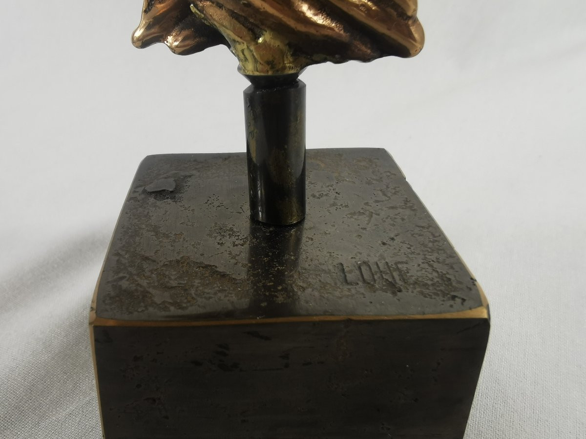 Bronze Sculpture "intertwined Hands" By Lohé -photo-4