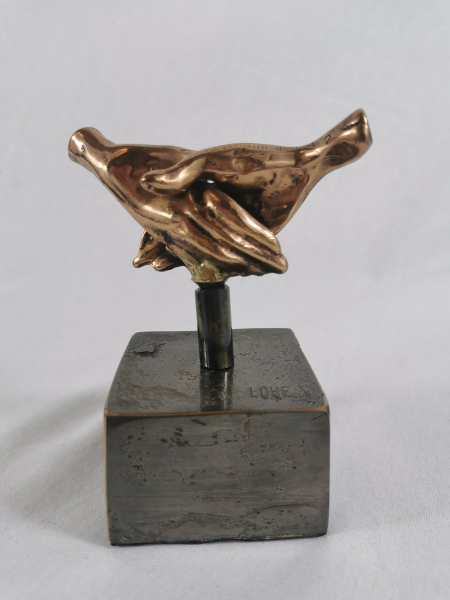 Bronze Sculpture "intertwined Hands" By Lohé -photo-5