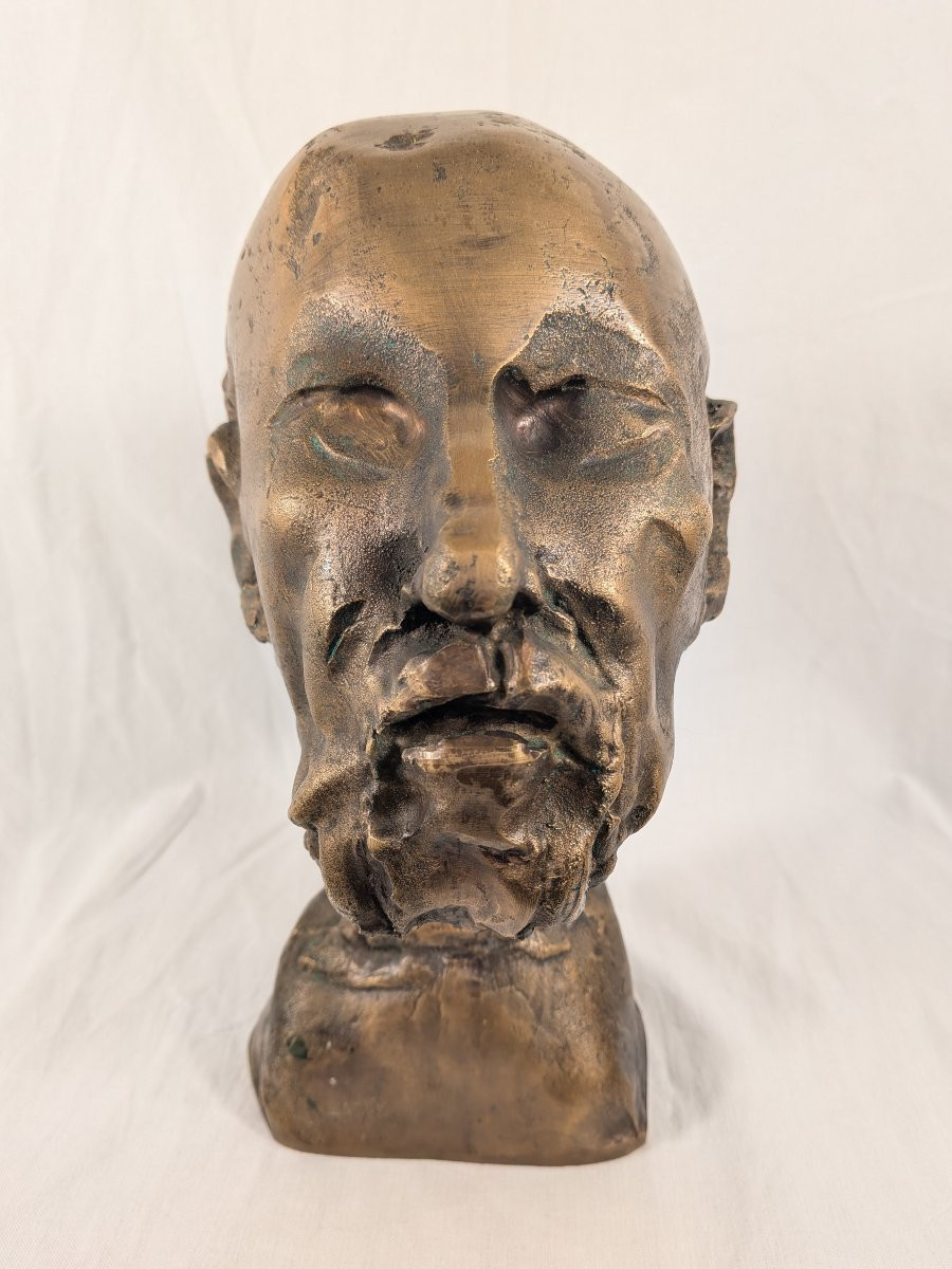 Bronze Bust Of Hippocrates Signed Jean Roulland (1931-2021)-photo-2