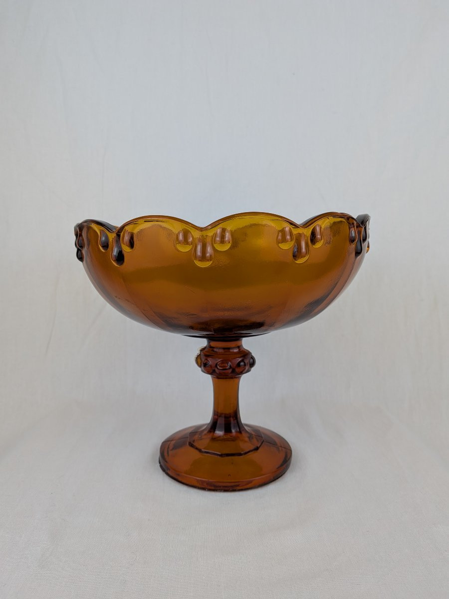 Coupe en verre et arrangement floral Mid Century -photo-2