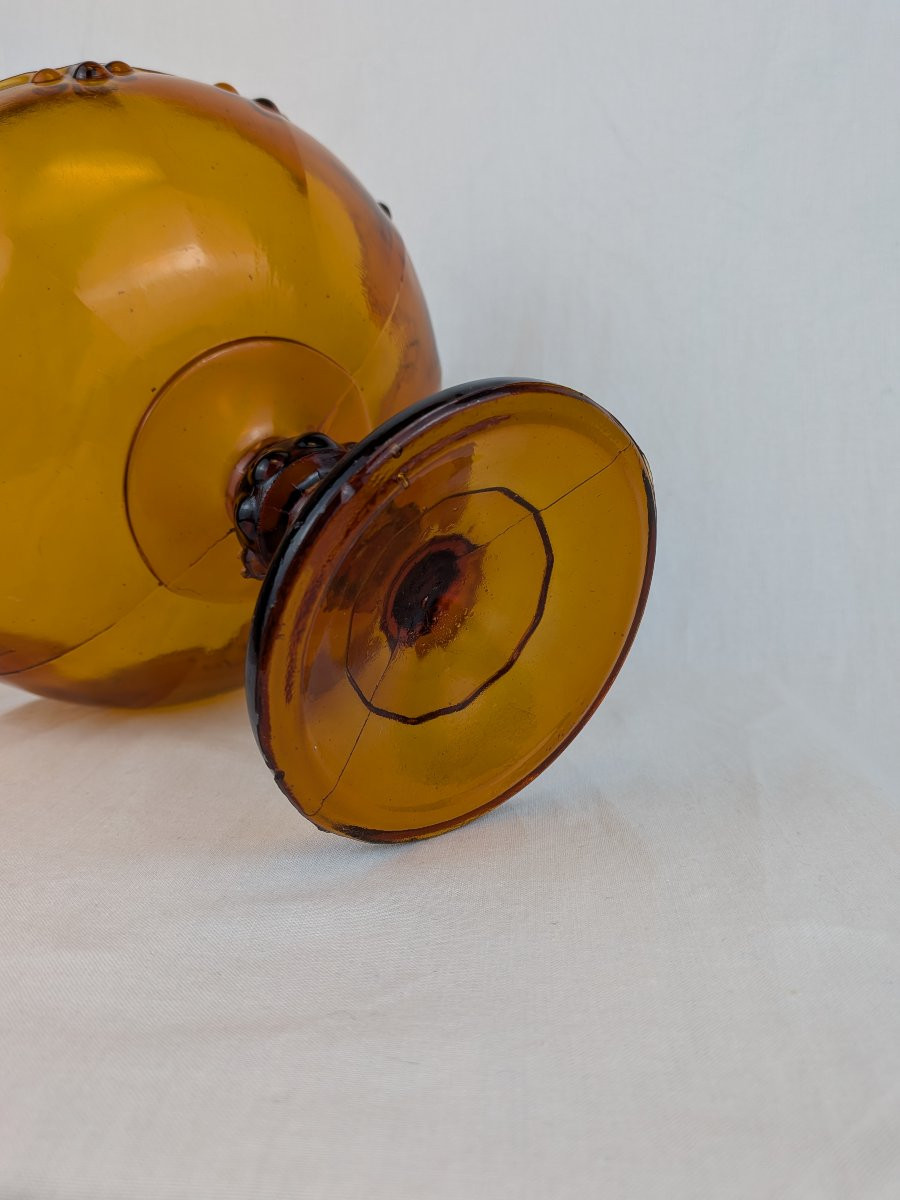 Coupe en verre et arrangement floral Mid Century -photo-6