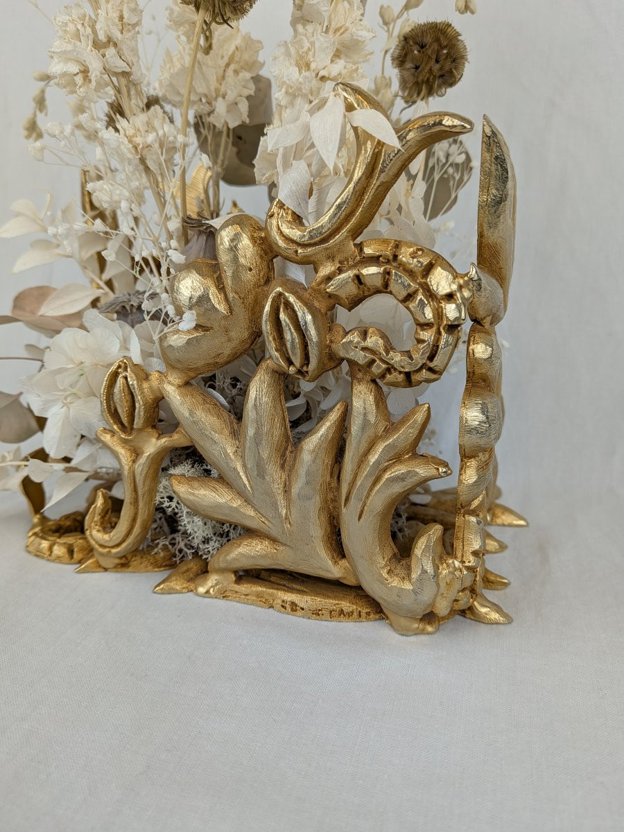 Objet de décoration en Bronze Fondica signé Mathias et arrangement floral-photo-4