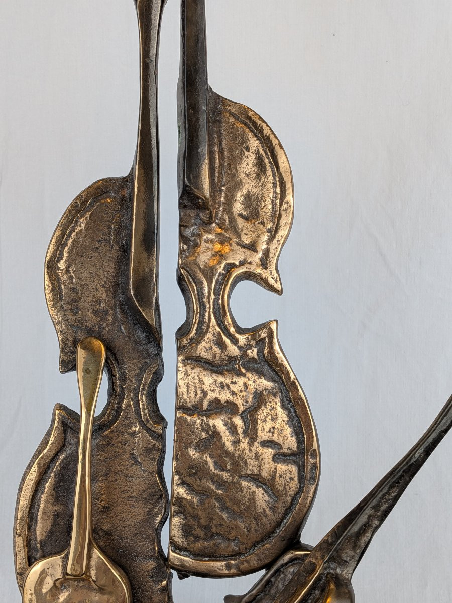Sculpture en bronze "Les Grands Violons" de Yves Lohé avec certificat-photo-2