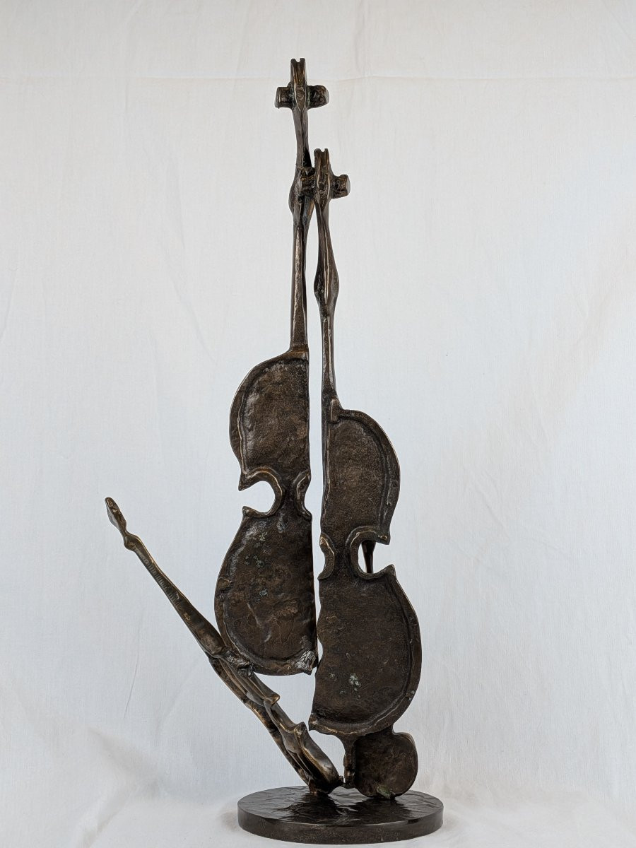 Sculpture en bronze "Les Grands Violons" de Yves Lohé avec certificat-photo-6