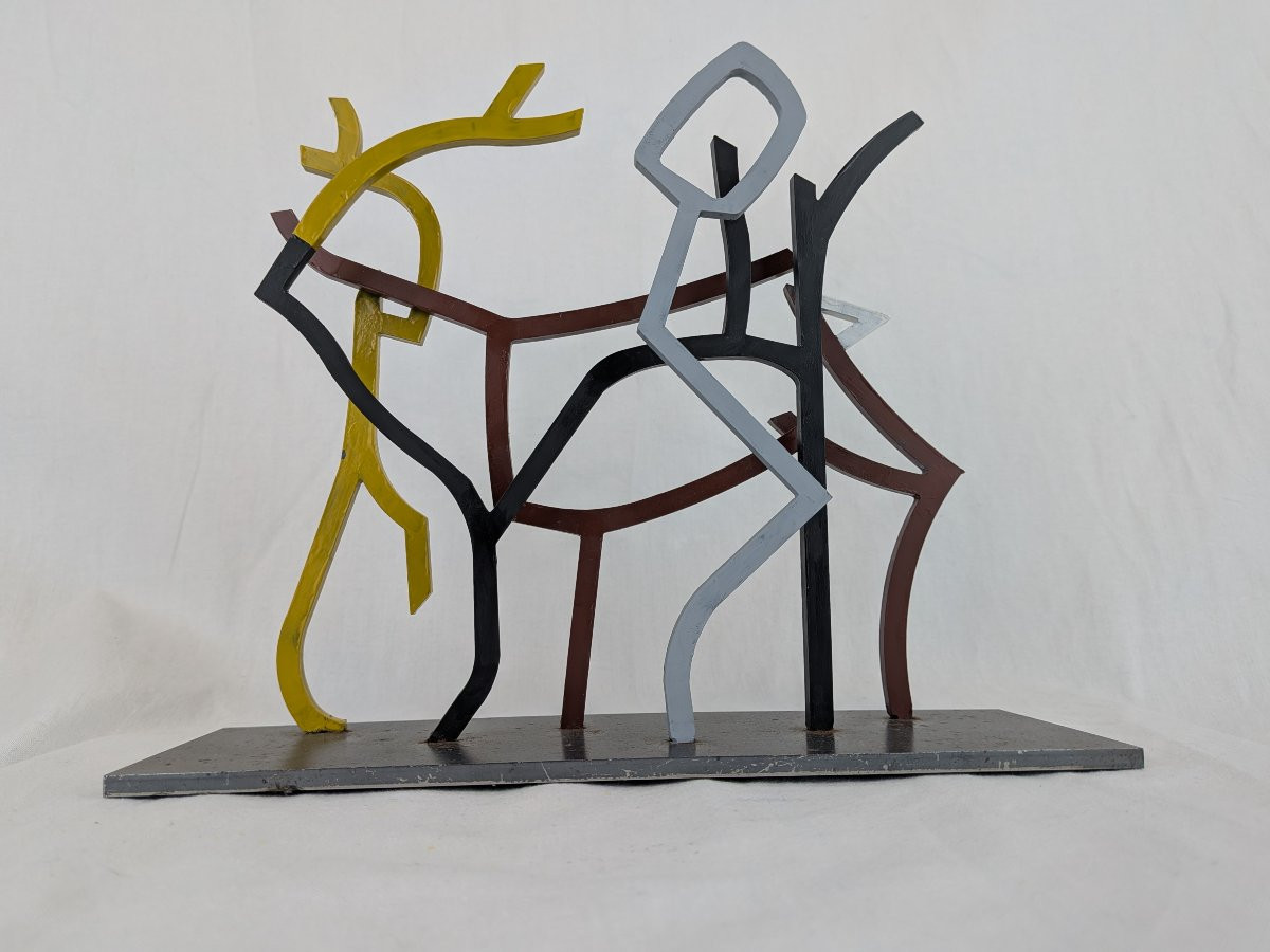 Contemporary Sculpture In Metal And Color, Signed Sylvain Chartier-photo-3