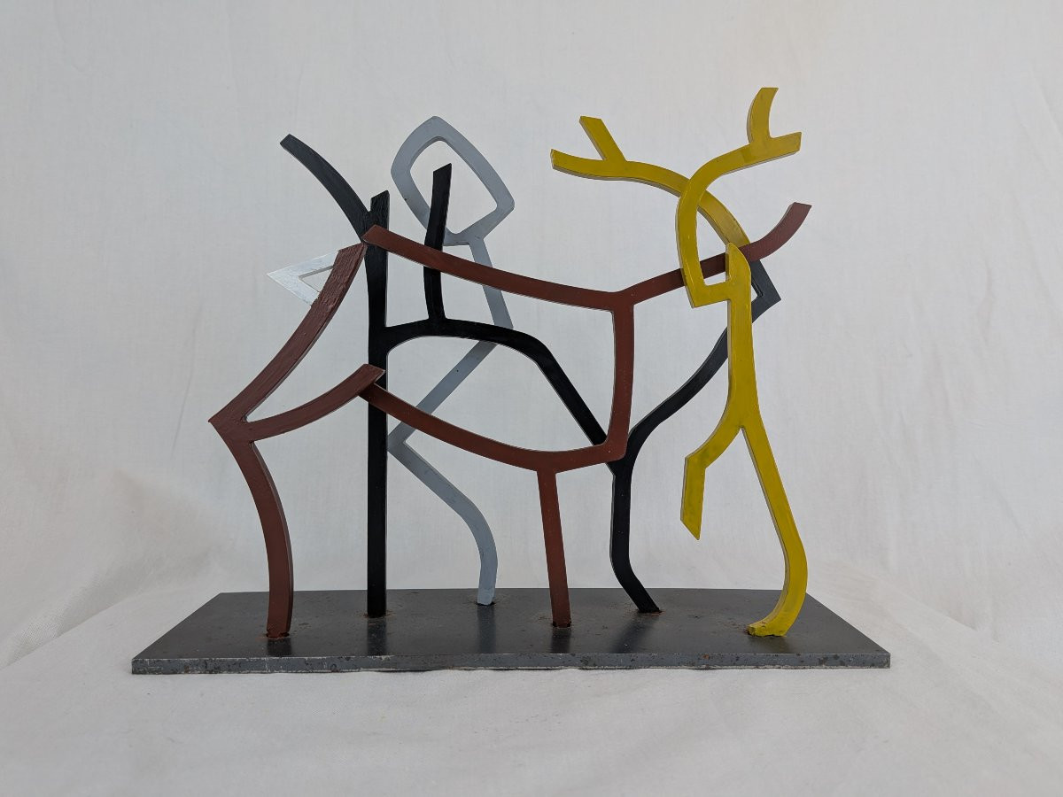 Contemporary Sculpture In Metal And Color, Signed Sylvain Chartier-photo-4