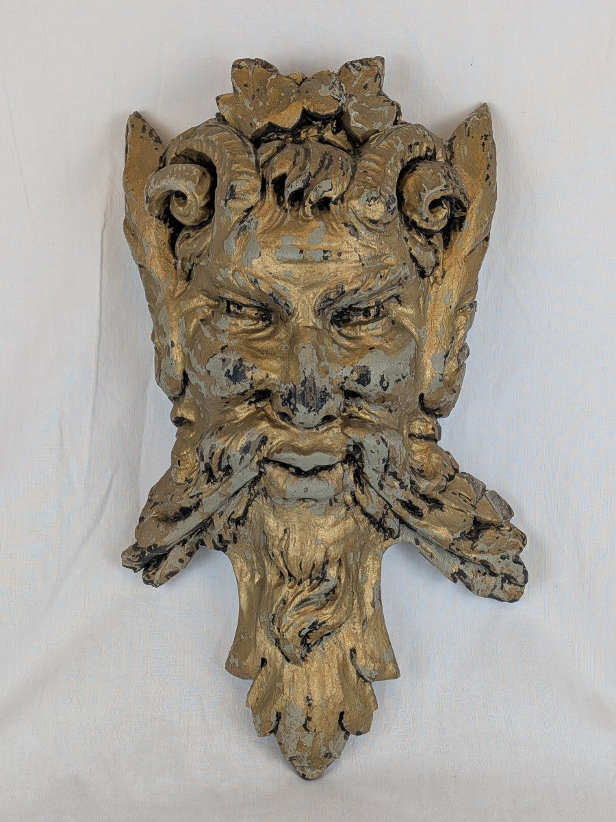 Tête de Satyre, Sculpture en bois fin XIX iéme-photo-2