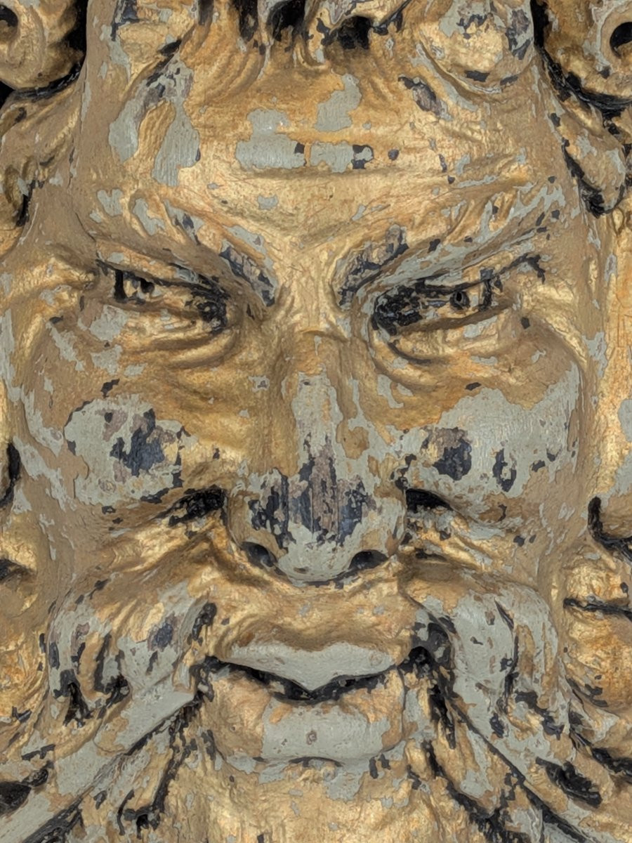 Tête de Satyre, Sculpture en bois fin XIX iéme-photo-3