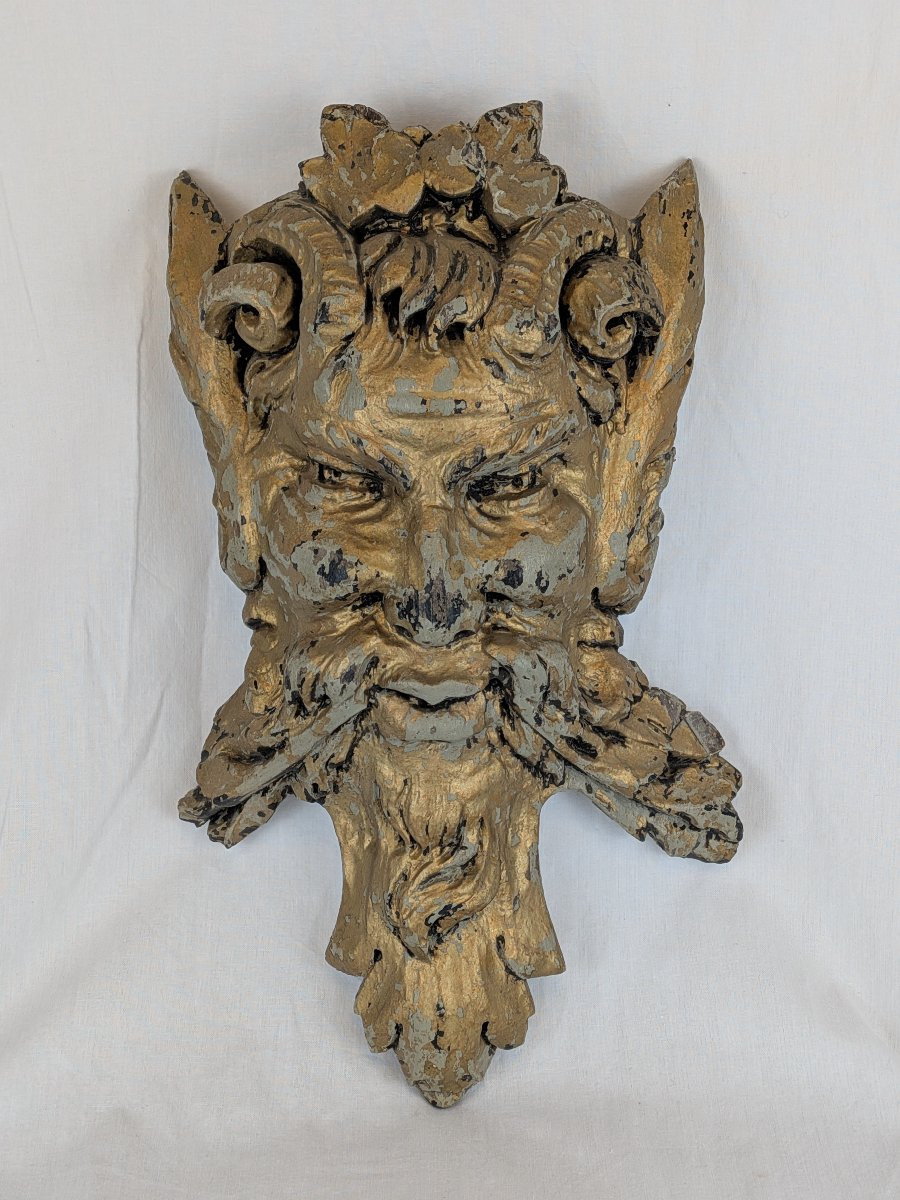 Tête de Satyre, Sculpture en bois fin XIX iéme-photo-1