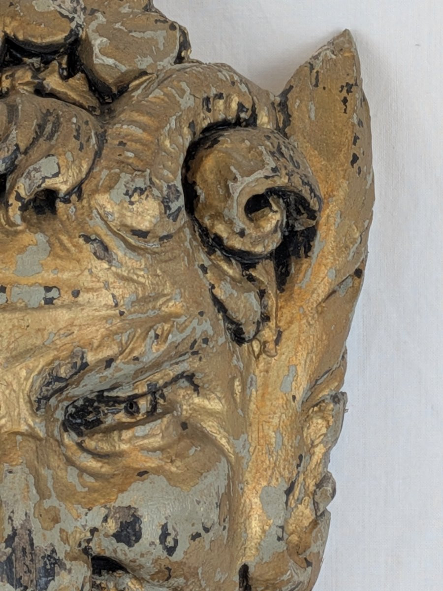 Tête de Satyre, Sculpture en bois fin XIX iéme-photo-2