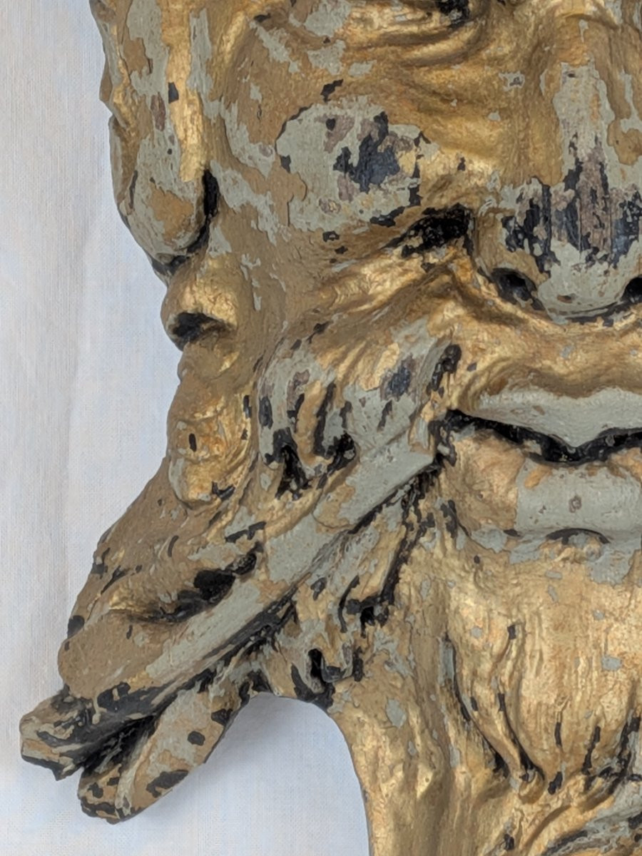 Tête de Satyre, Sculpture en bois fin XIX iéme-photo-4