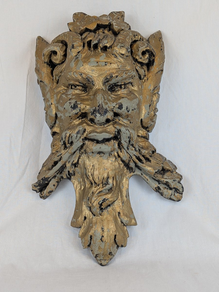 Tête de Satyre, Sculpture en bois fin XIX iéme-photo-6