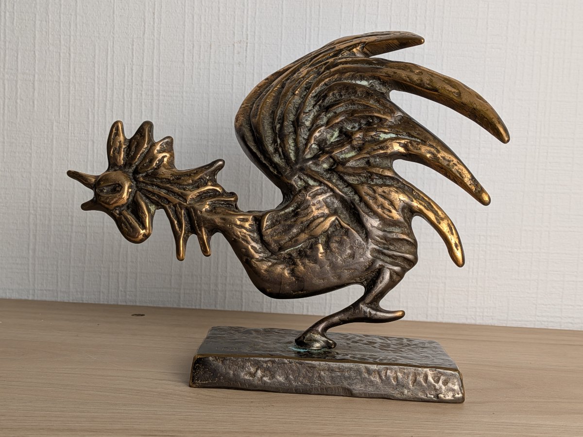 Bronze Rooster Signed By Lohé-photo-2