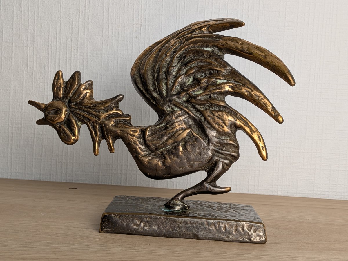 Bronze Rooster Signed By Lohé-photo-3