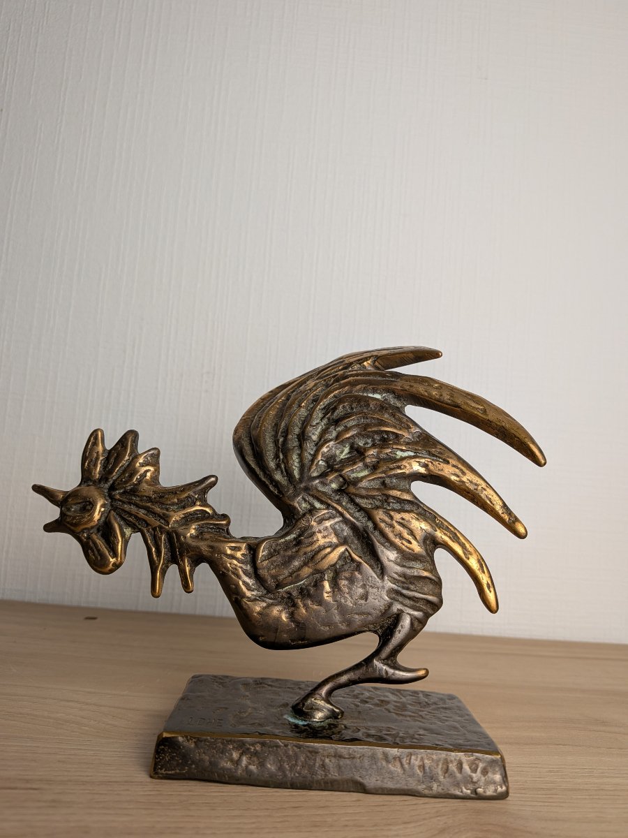 Bronze Rooster Signed By Lohé-photo-4