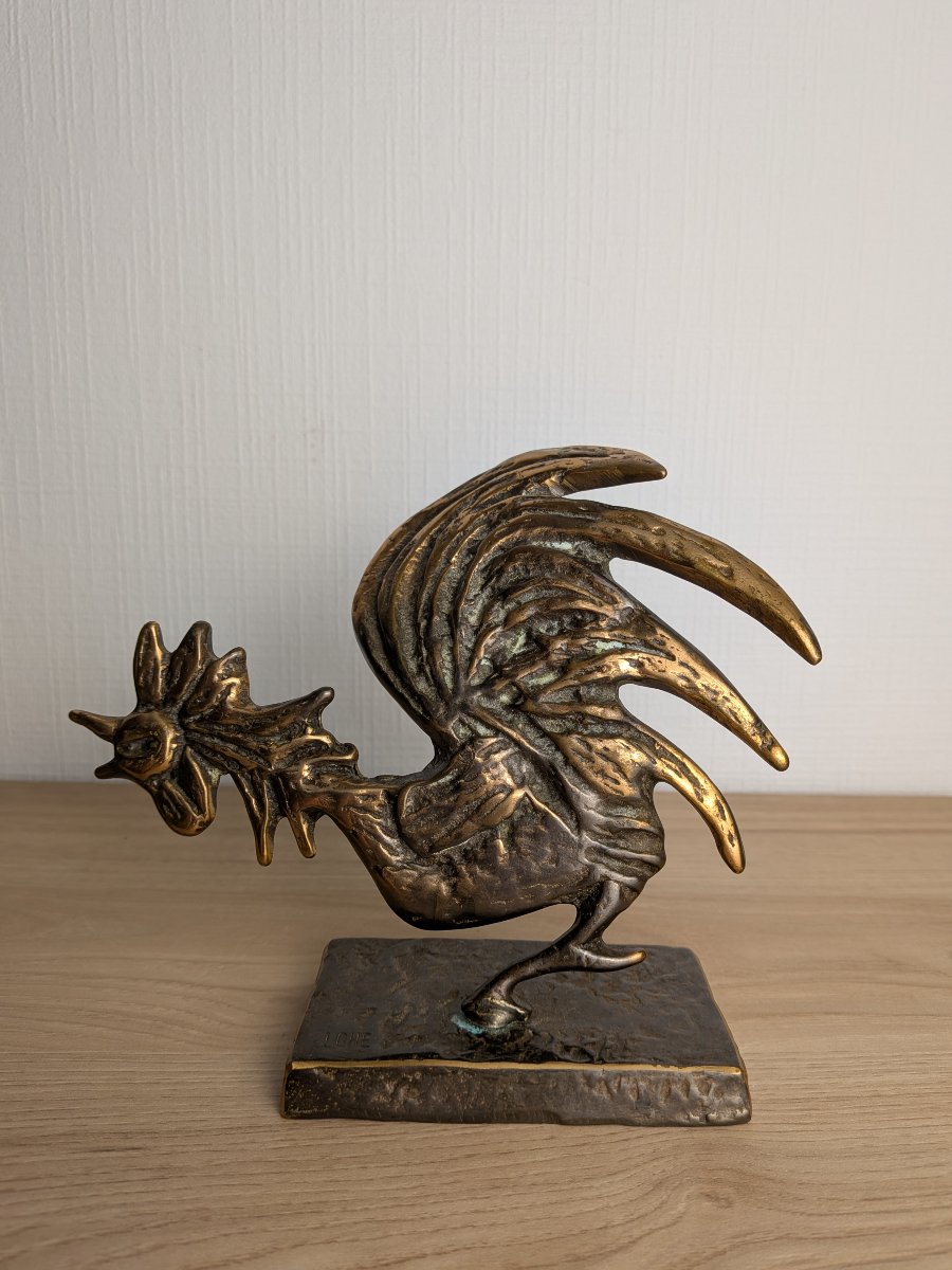 Bronze Rooster Signed By Lohé-photo-5