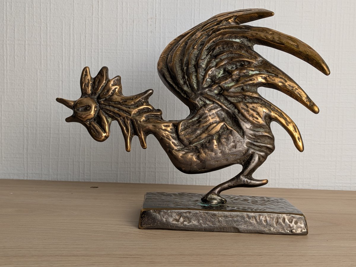 Bronze Rooster Signed By Lohé