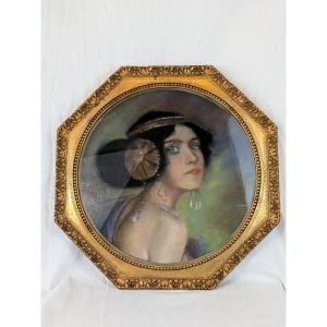 Charcoal And Pastel Painting Of A Woman From The 20/30s