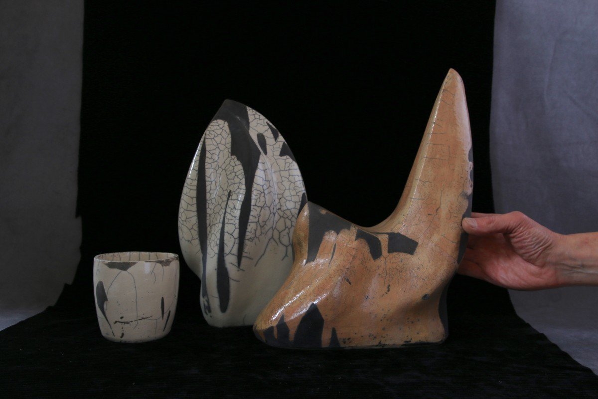 Large Abstract Biomorphic Sculpture In Raku Glazed Ceramic, Belgium, 20th Century-photo-6